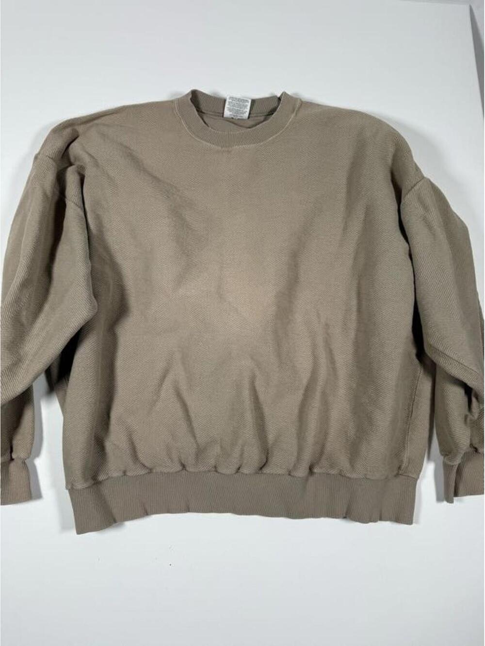 Beige Crewneck Sweatshirt with Textured Chevron Pattern 2XL